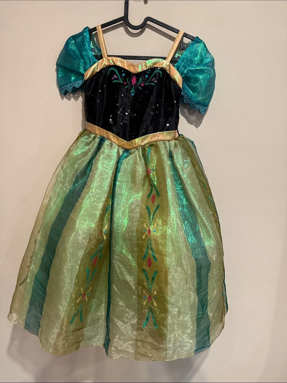 Disney Frozen Anna Teal Green and Gold Princess Dress Costume Halloween 🎃